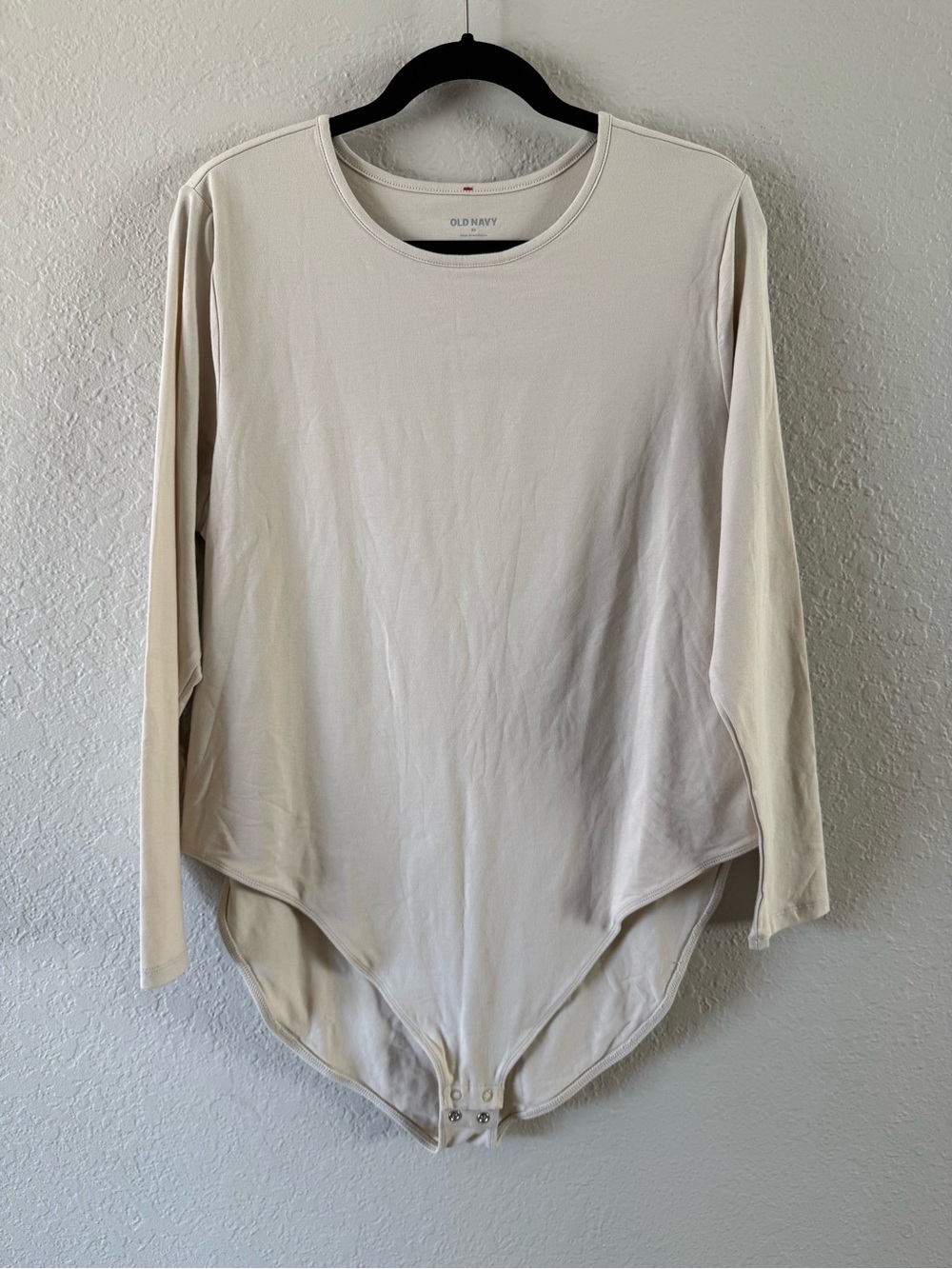 NWT Old Navy Long Sleeve Crewneck Bodysuit Women’s 3X Cream Pale Beige 2 Layer